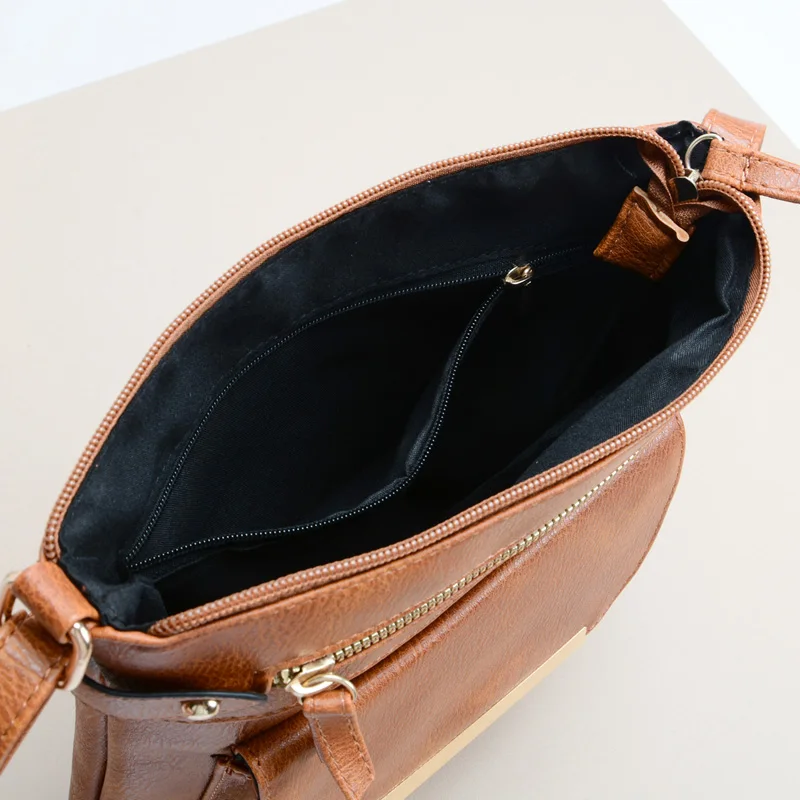 Vegan Leather Zipper & Flap Pocket Sling Bag 6