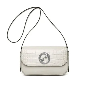 Genuine Leather Silver Swirl Flap Bag 2