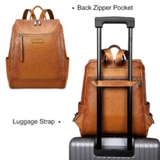 Genuine Leather Backpack Travel Rucksack with Luggage Strap 4