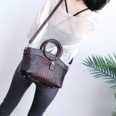 Crocodile Embossed Leather Tote Handbag 5