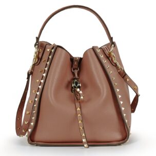 Luxurious Genuine Leather Rivet Bucket Bag for Women 2