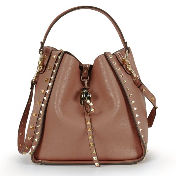 Luxurious Genuine Leather Rivet Bucket Bag for Women 2