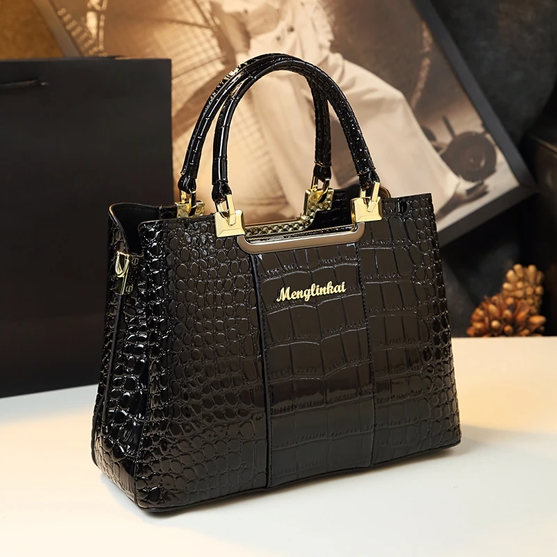 Genuine Leather Alligator Skin Quilted Tote 2