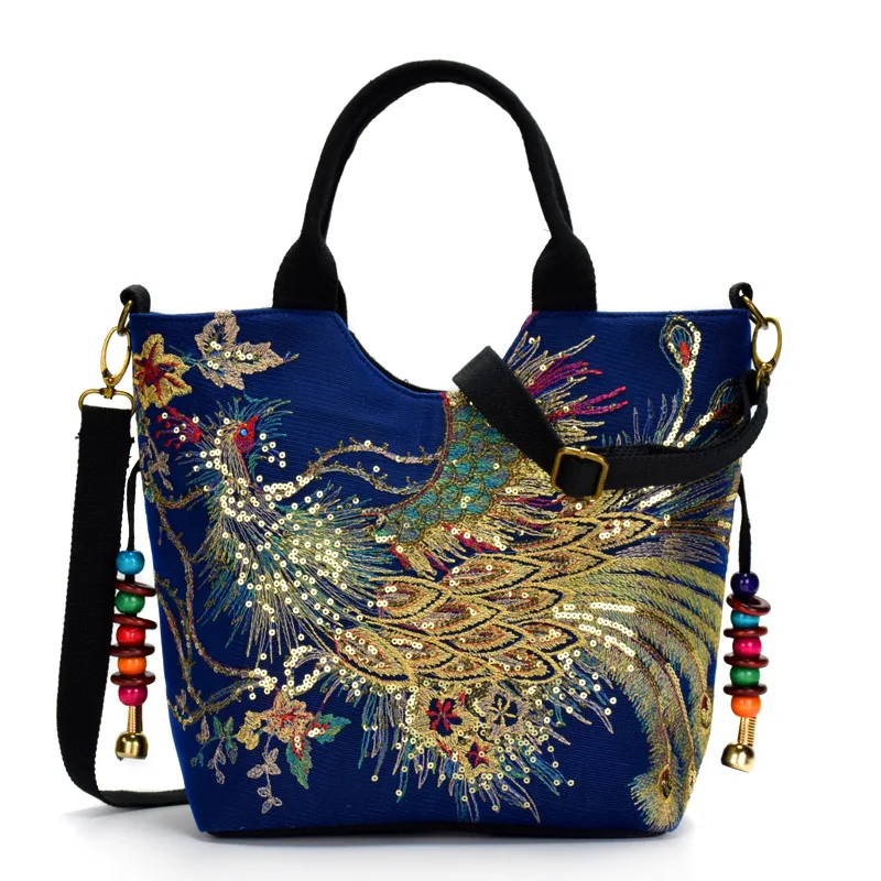 Canvas Beaded Peacock Handbag 8