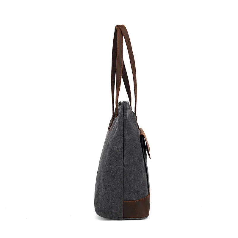 Canvas & Genuine Leather Flap Pocket Tote 3