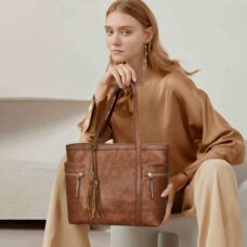 Vegan Leather Multi-Pocket Tote Bag with Tassel 5
