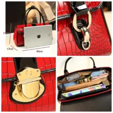 Genuine Leather Crocodile Skin Embossed Barrel Bag 3