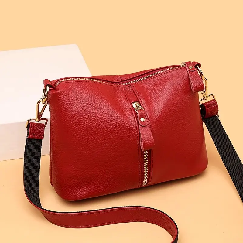 Genuine Leather Front & Top Zipper Messenger Bag 3