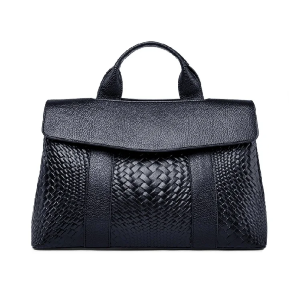 Genuine Leather Woven Top-Handle Flap Bag
