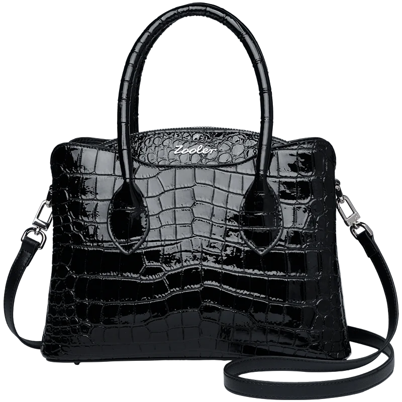 Genuine Leather Glossy Croco Embossed Tote 5