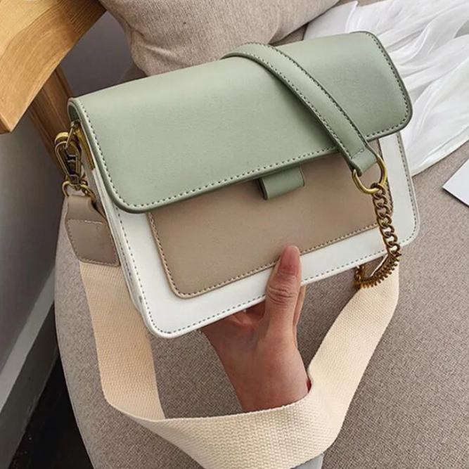 Vegan Leather Contrast Colour Flap Bag 2