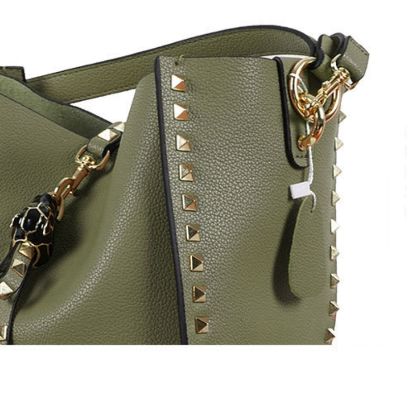 Luxurious Genuine Leather Rivet Bucket Bag for Women 5