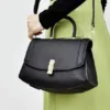 Genuine Leather Chic Gold Detail Flap Bag 1