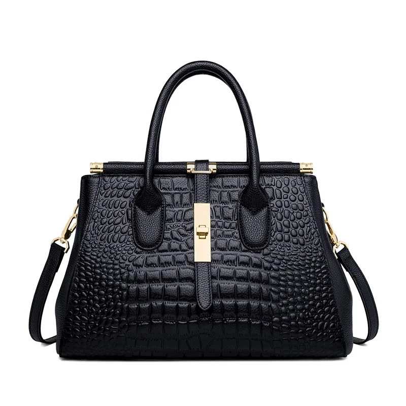 Genuine Leather Sleek Crocodile Skin Embossed Tote 7
