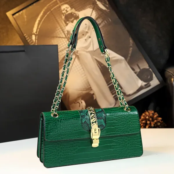 Genuine Leather Classic Chain Handle Flap Bag 1