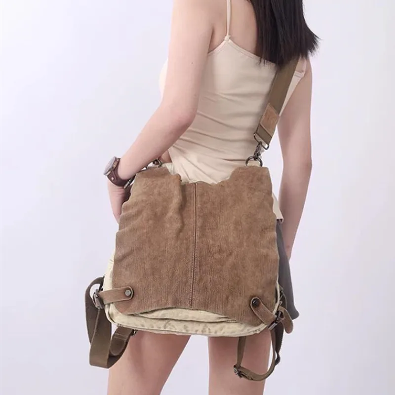 Canvas & Genuine Leather Multi-Functional Flap Bag 1