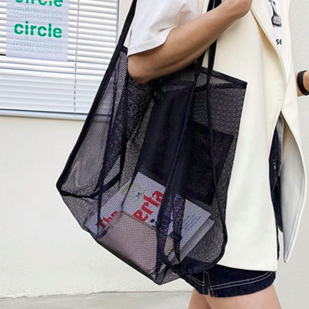Canvas Mesh Hollow Out Tote 4
