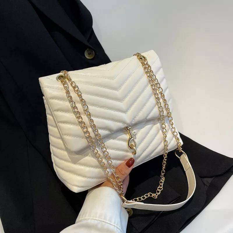 Vegan Leather Glam Quilted Chain Flap Bag 1