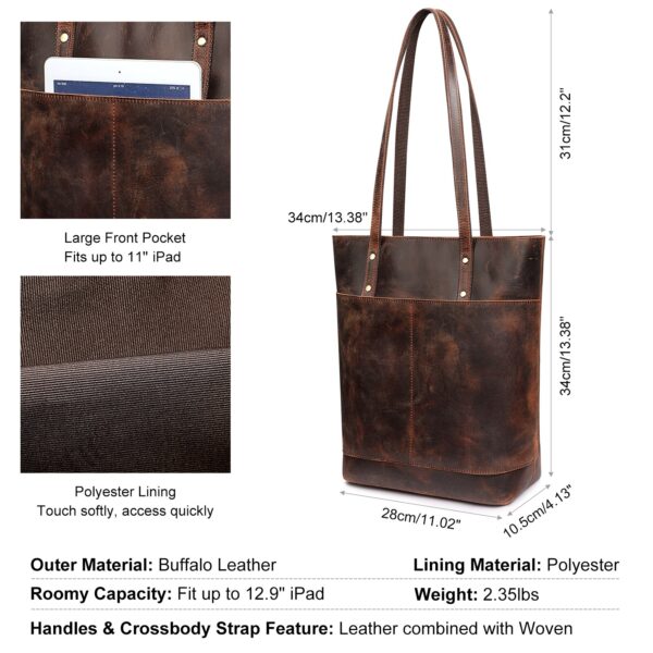 Genuine Leather Medium Tote Bag with Front Pocket 3