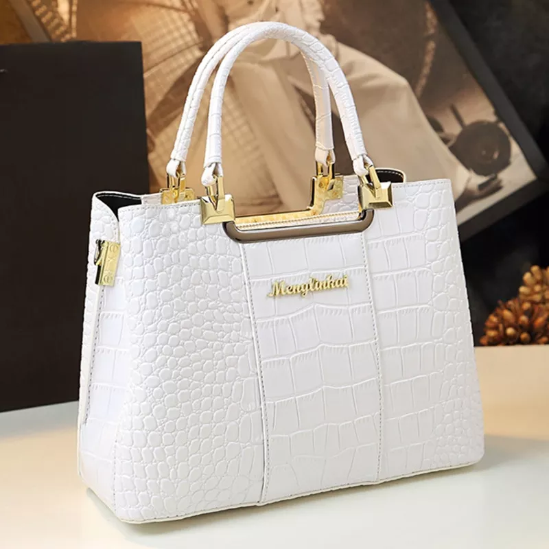 Genuine Leather Alligator Skin Quilted Tote 1