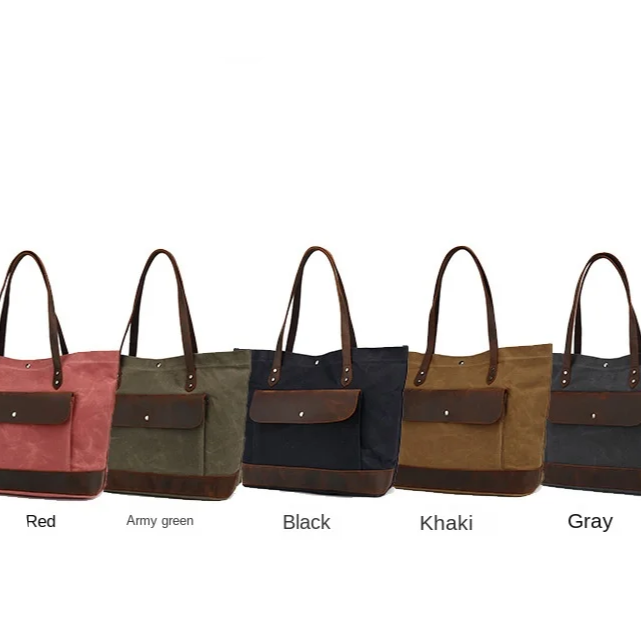 Canvas & Genuine Leather Flap Pocket Tote 6