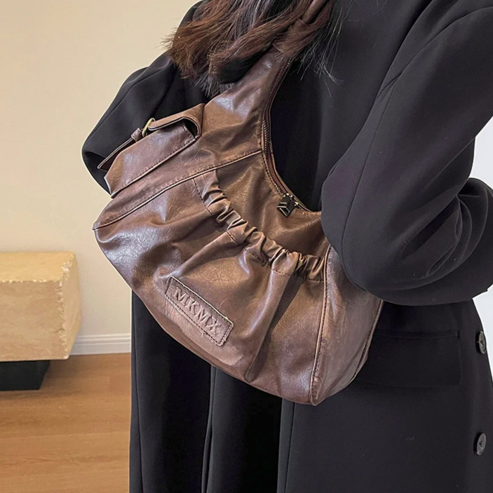 Vegan Leather Ruched Half Moon Hobo 1