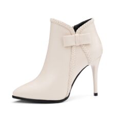 Plush Vegan Leather High-Heel Butterfly-Knot Ankle Boots 4