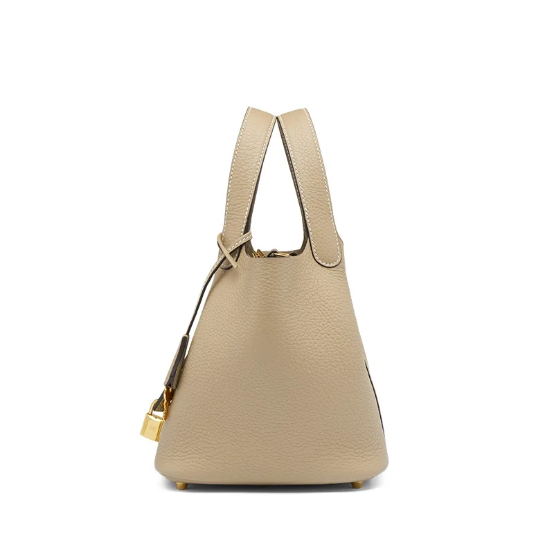 Genuine Leather Bucket Bag with 18k Gold Lock 5
