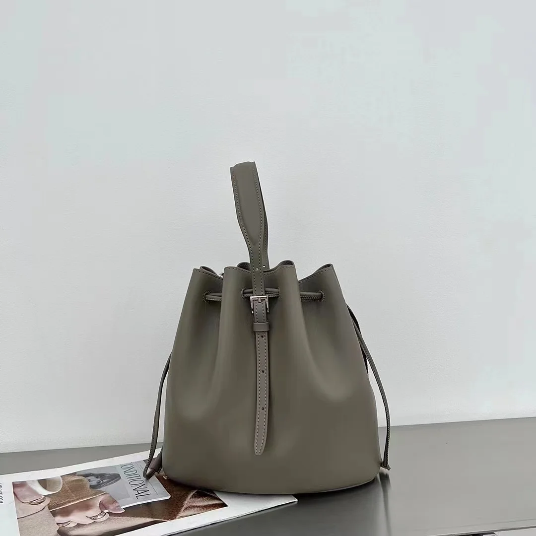 Genuine Leather Luxe Drawstring Bucket Bag 2