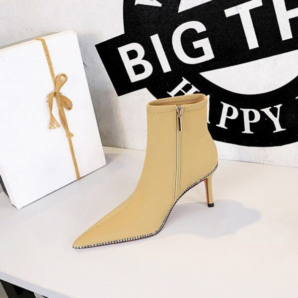 Crystal Embellished Vegan Suede Flock Fur High Heel Boots 4