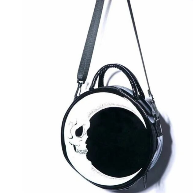 Hard Vegan Leather Zip-Top Dark Moon Skull Bag