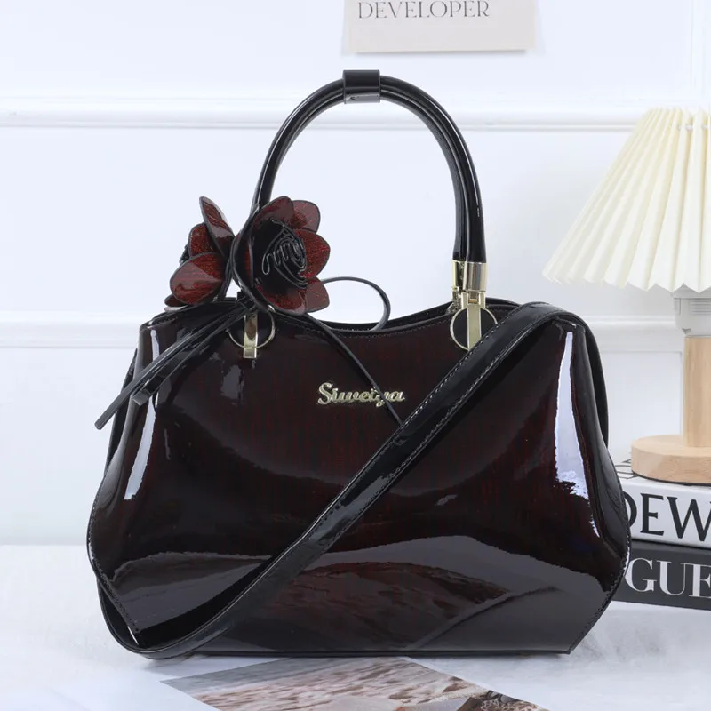 Genuine Leather Flower Charm Top Handle Bag 1