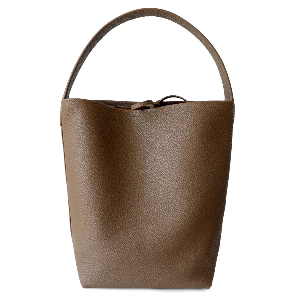 Genuine Leather Open-Top Carryall Bucket Bag 1