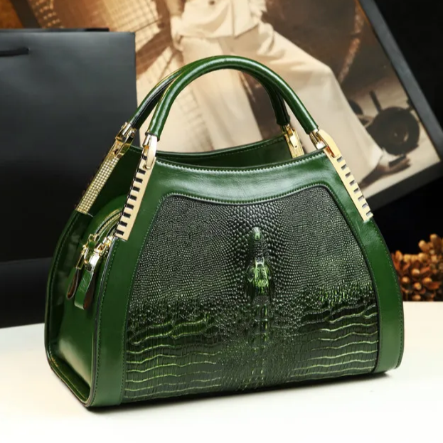 Genuine Leather Crocodile Envy Top Handle Bag 1