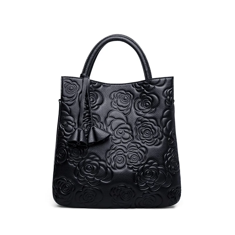 Genuine Leather Blossom Embossed Tote 2