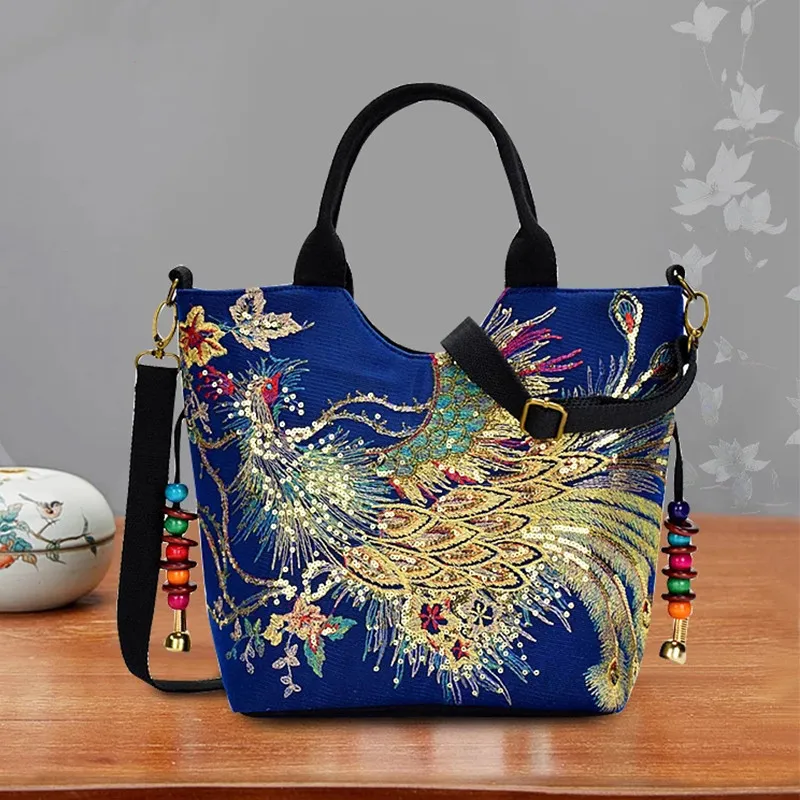 Canvas Beaded Peacock Handbag 1