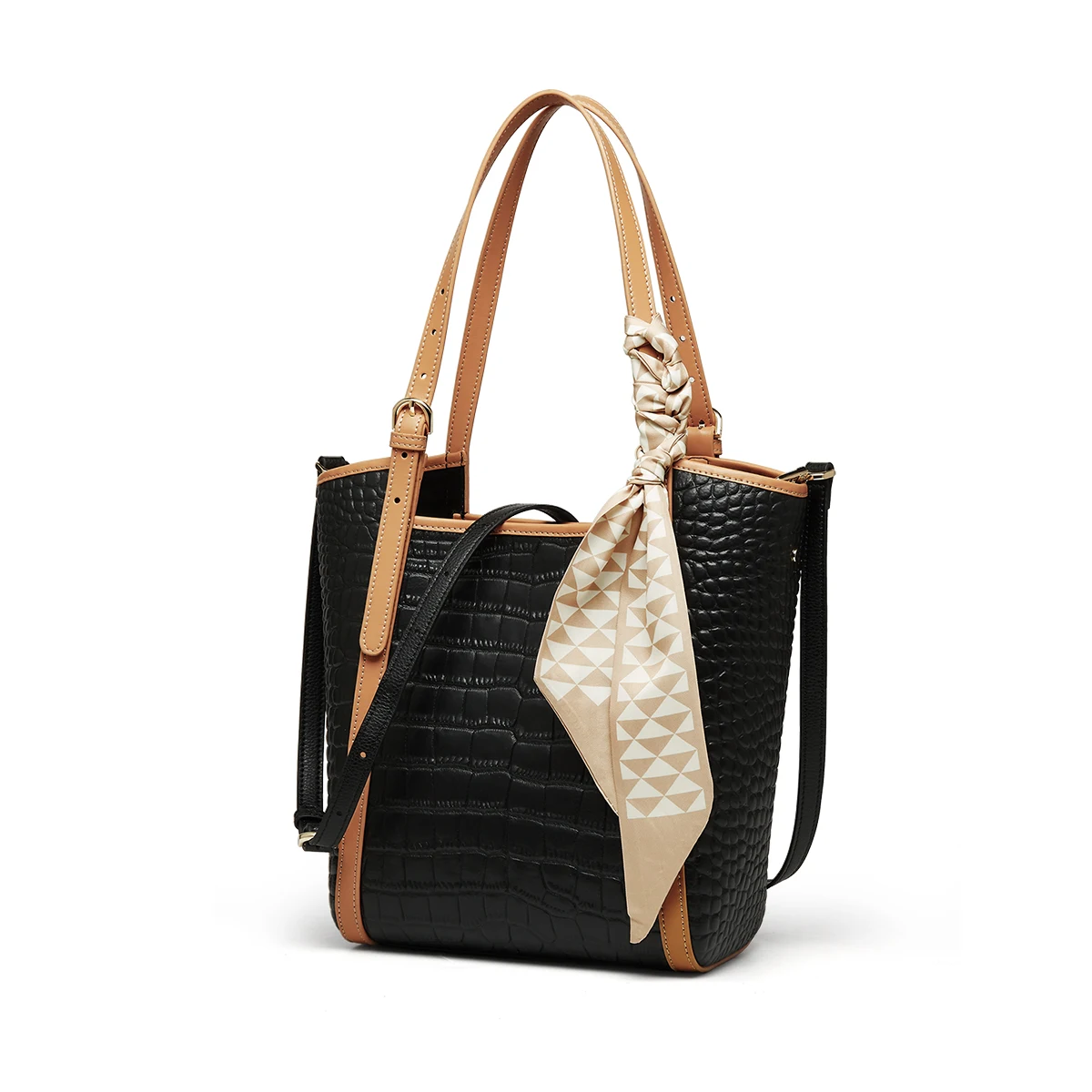 Genuine Leather City Croc-Quilt Tote 3