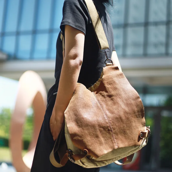 Canvas & Genuine Leather Multi-Functional Flap Bag 3