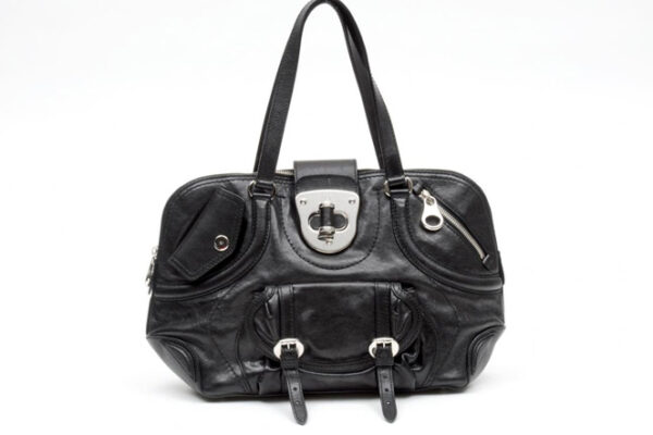 Alexander McQueen Black Leather Turn Lock Flapper Satchel Bag