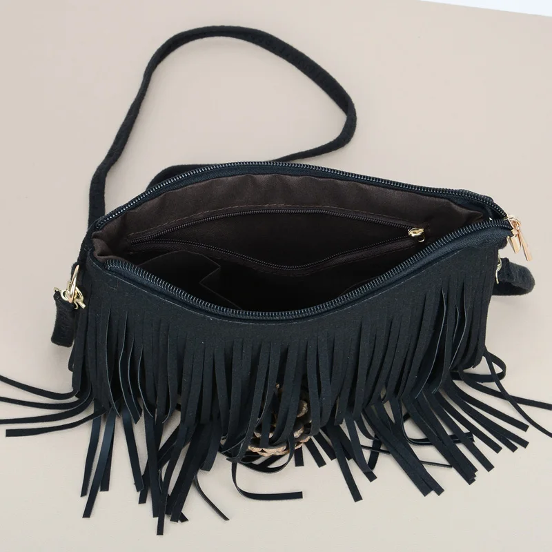 Vegan Leather Tassle Boho Charm Sling Bag 6