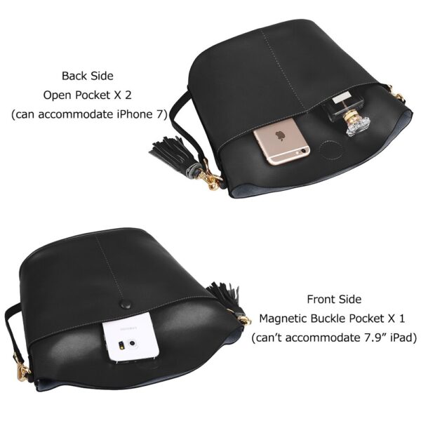 Small Genuine Leather Crossbody Bucket Bag with Shoulder strap 3