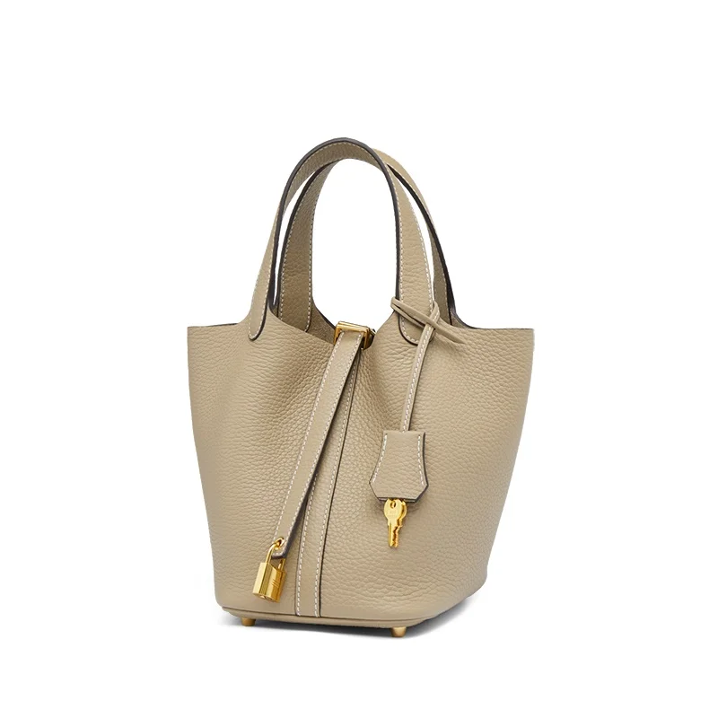 Genuine Leather Bucket Bag with 18k Gold Lock 3