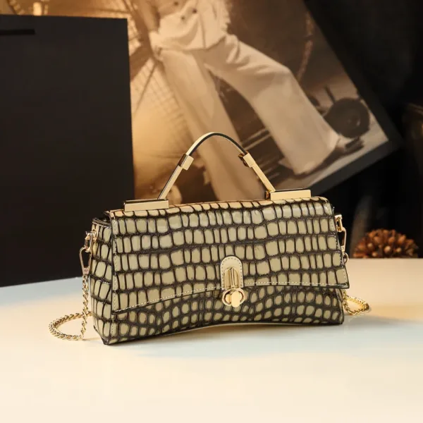 Genuine Leather Croco Jewel Flap Bag 3