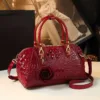 Genuine Leather Croco Rose Barrel Bag 1