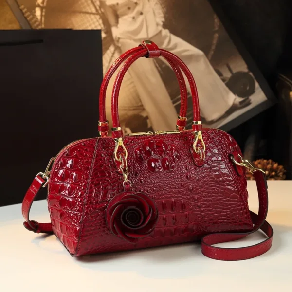 Genuine Leather Croco Rose Barrel Bag 1