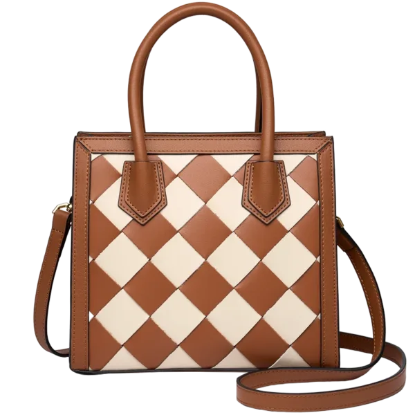 Genuine Leather Classic Checkered Charm Tote 6