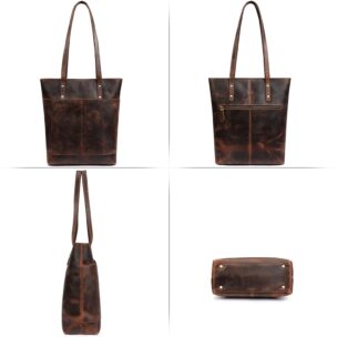Genuine Leather Medium Tote Bag with Front Pocket 5