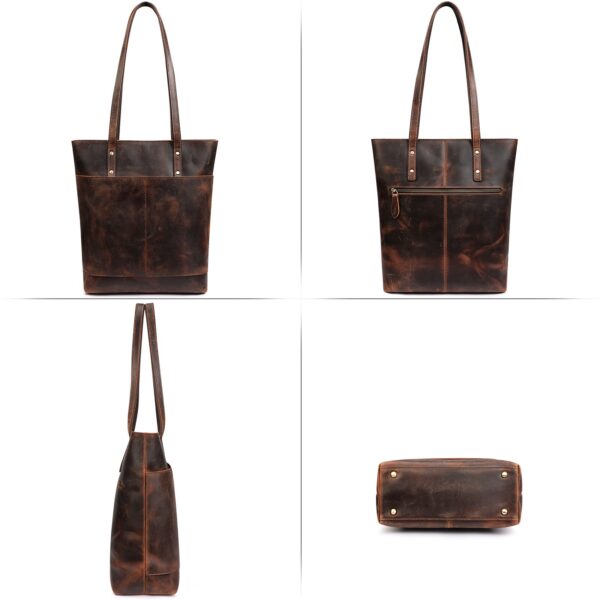 Genuine Leather Medium Tote Bag with Front Pocket 5