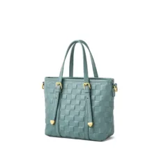 Genuine Leather Quilted Checkered Tote 8