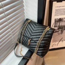 Vegan Leather Glam Quilted Chain Flap Bag 2